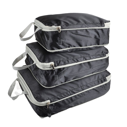 Set of 3Pcs Travel Compressible Packing Cube Pouch Clothes Storage Bags Suitcase Luggage Organizer -Black