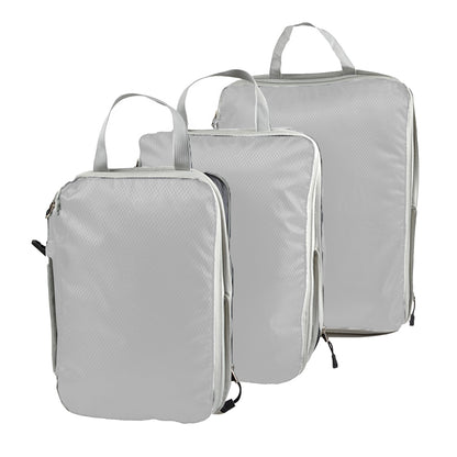 Set of 3Pcs Travel Compressible Packing Cube Pouch Clothes Storage Bags Suitcase Luggage Organizer -Grey