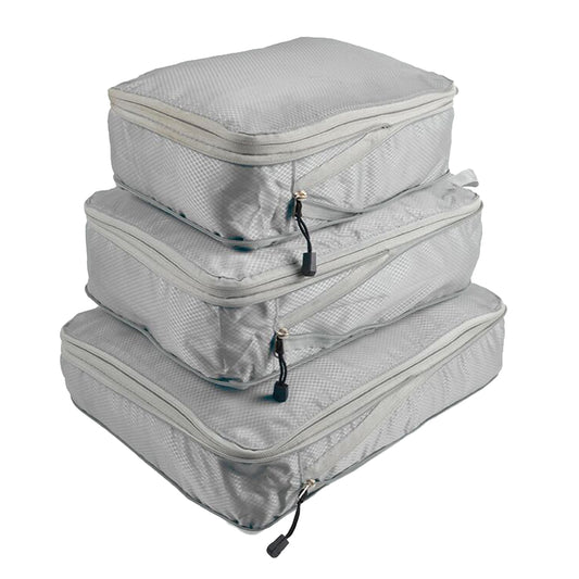 Set of 3Pcs Travel Compressible Packing Cube Pouch Clothes Storage Bags Suitcase Luggage Organizer -Grey
