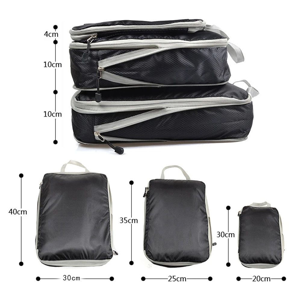Set of 3Pcs Travel Compressible Packing Cube Pouch Clothes Storage Bags Suitcase Luggage Organizer -Black