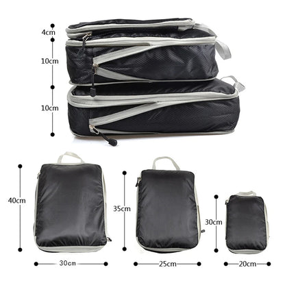 Set of 3Pcs Travel Compressible Packing Cube Pouch Clothes Storage Bags Suitcase Luggage Organizer -Black