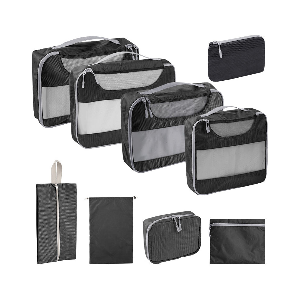 Set of 9Pcs Travel Packing Cube Pouch Clothes Storage Bags Suitcase Luggage Organizer -Black