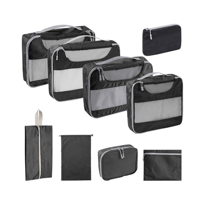 Set of 9Pcs Travel Packing Cube Pouch Clothes Storage Bags Suitcase Luggage Organizer -Black