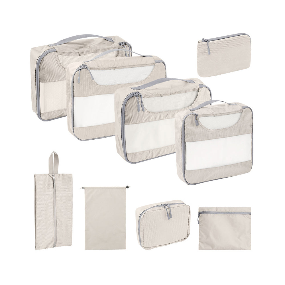 Set of 9Pcs Travel Packing Cube Pouch Clothes Storage Bags Suitcase Luggage Organizer -Beige