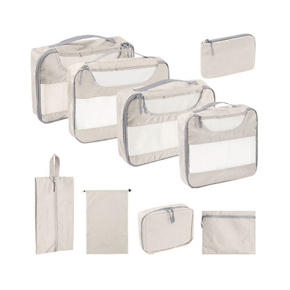Set of 9Pcs Travel Packing Cube Pouch Clothes Storage Bags Suitcase Luggage Organizer -Beige
