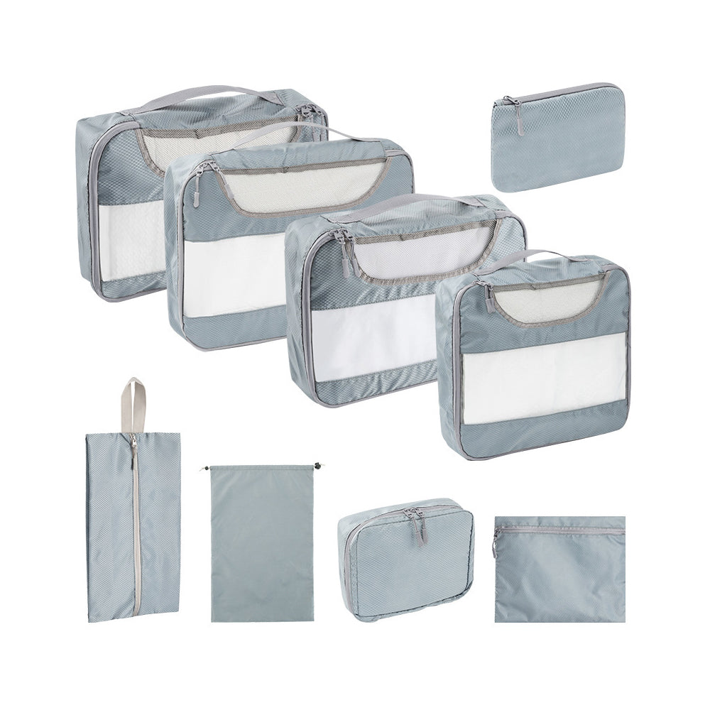 Set of 9Pcs Travel Packing Cube Pouch Clothes Storage Bags Suitcase Luggage Organizer -Grey