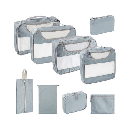 Set of 9Pcs Travel Packing Cube Pouch Clothes Storage Bags Suitcase Luggage Organizer -Grey