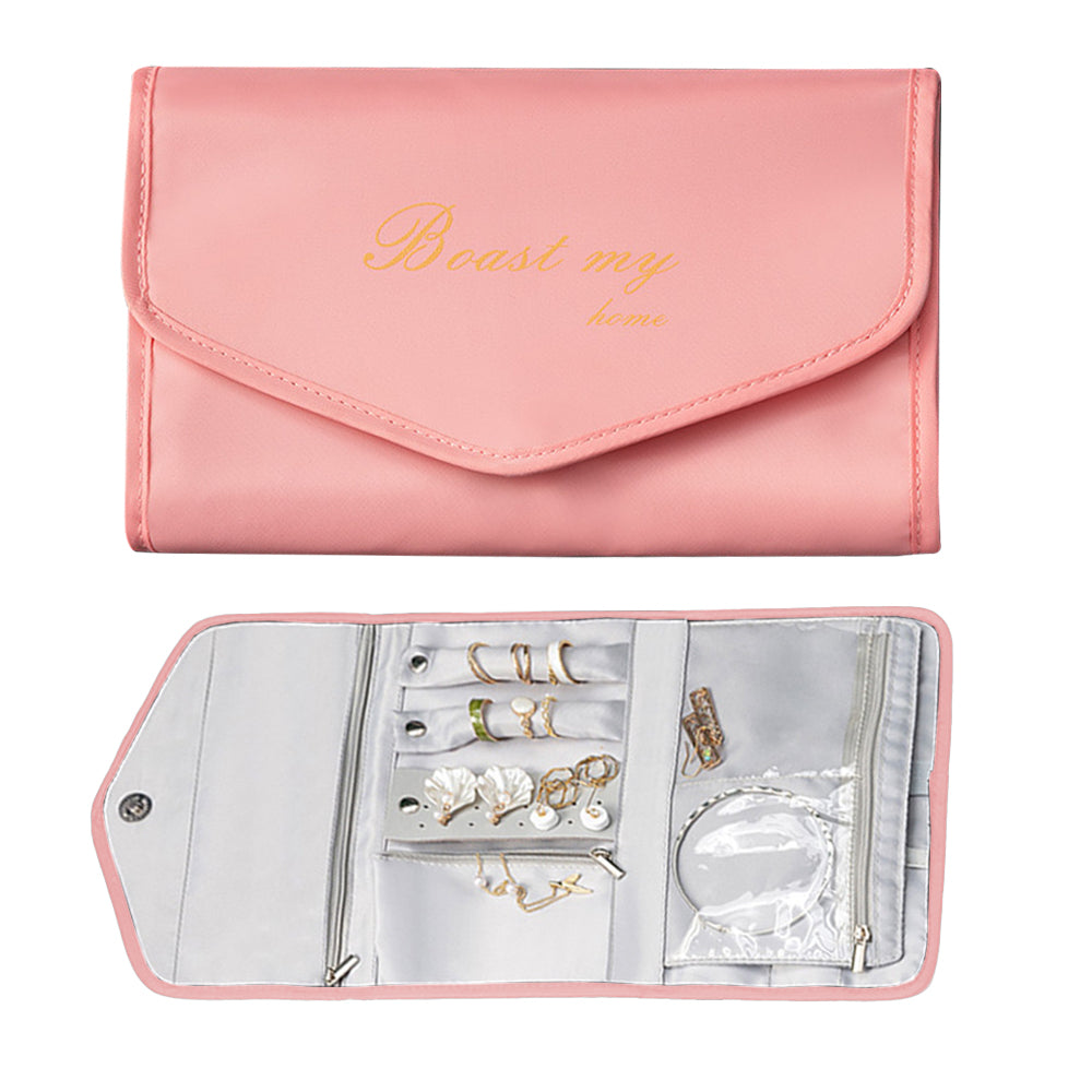 Travel Jewelry Organizer Case Foldable Jewelry Organizer for Rings Necklaces Bracelets Earrings -Pink