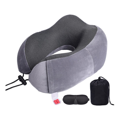 Travel Neck Pillow for Airplane Memory Foam Sleeping Pillow with Eyemask and Earplugs -Grey