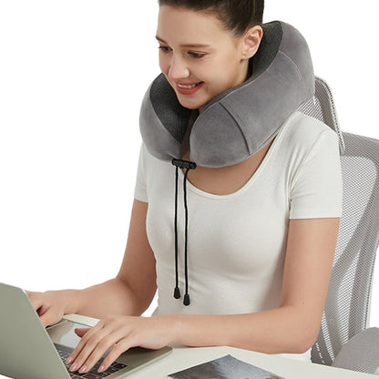 Travel Neck Pillow for Airplane Memory Foam Sleeping Pillow with Eyemask and Earplugs -Grey