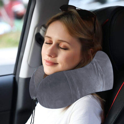 Travel Neck Pillow for Airplane Memory Foam Sleeping Pillow with Eyemask and Earplugs -Grey
