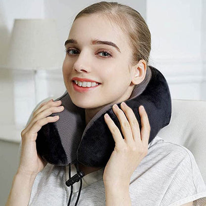 Travel Neck Pillow for Airplane Memory Foam Sleeping Pillow with Eyemask and Earplugs -Black