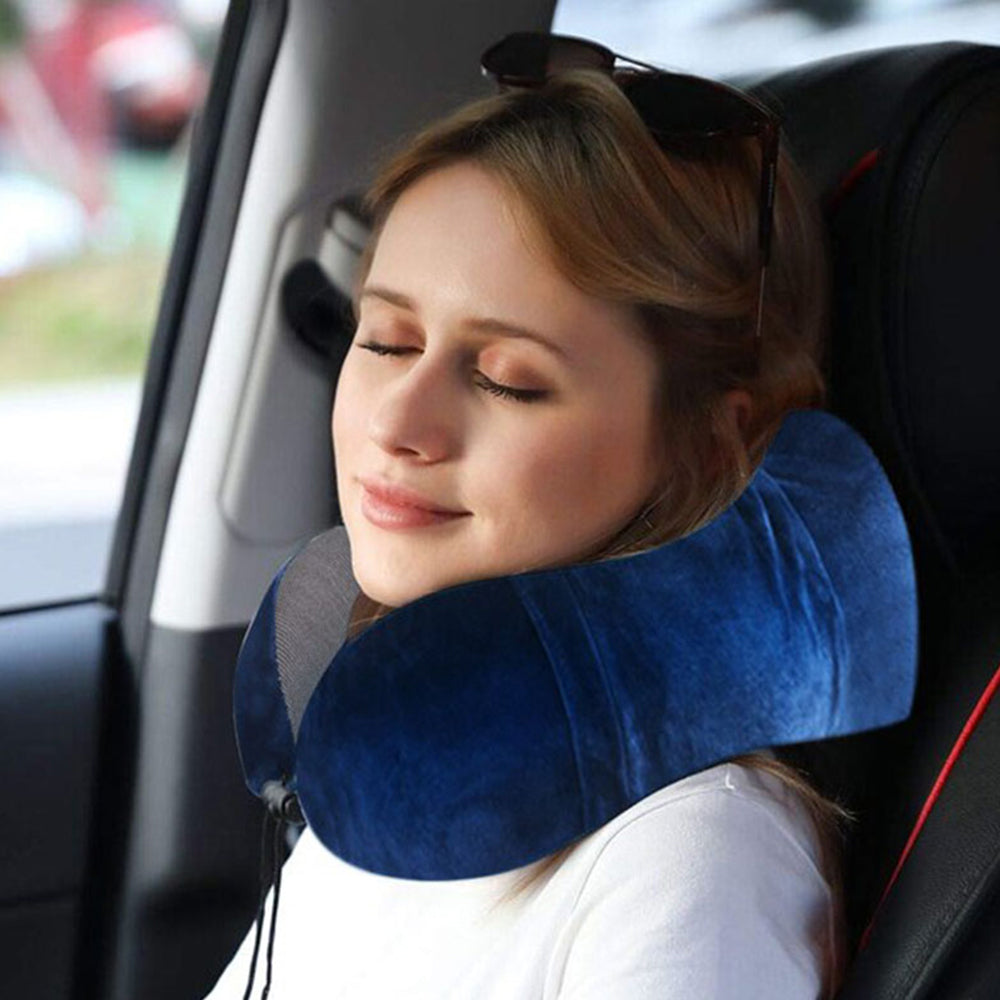 Travel Neck Pillow for Airplane Memory Foam Sleeping Pillow with Eyemask and Earplugs -Blue