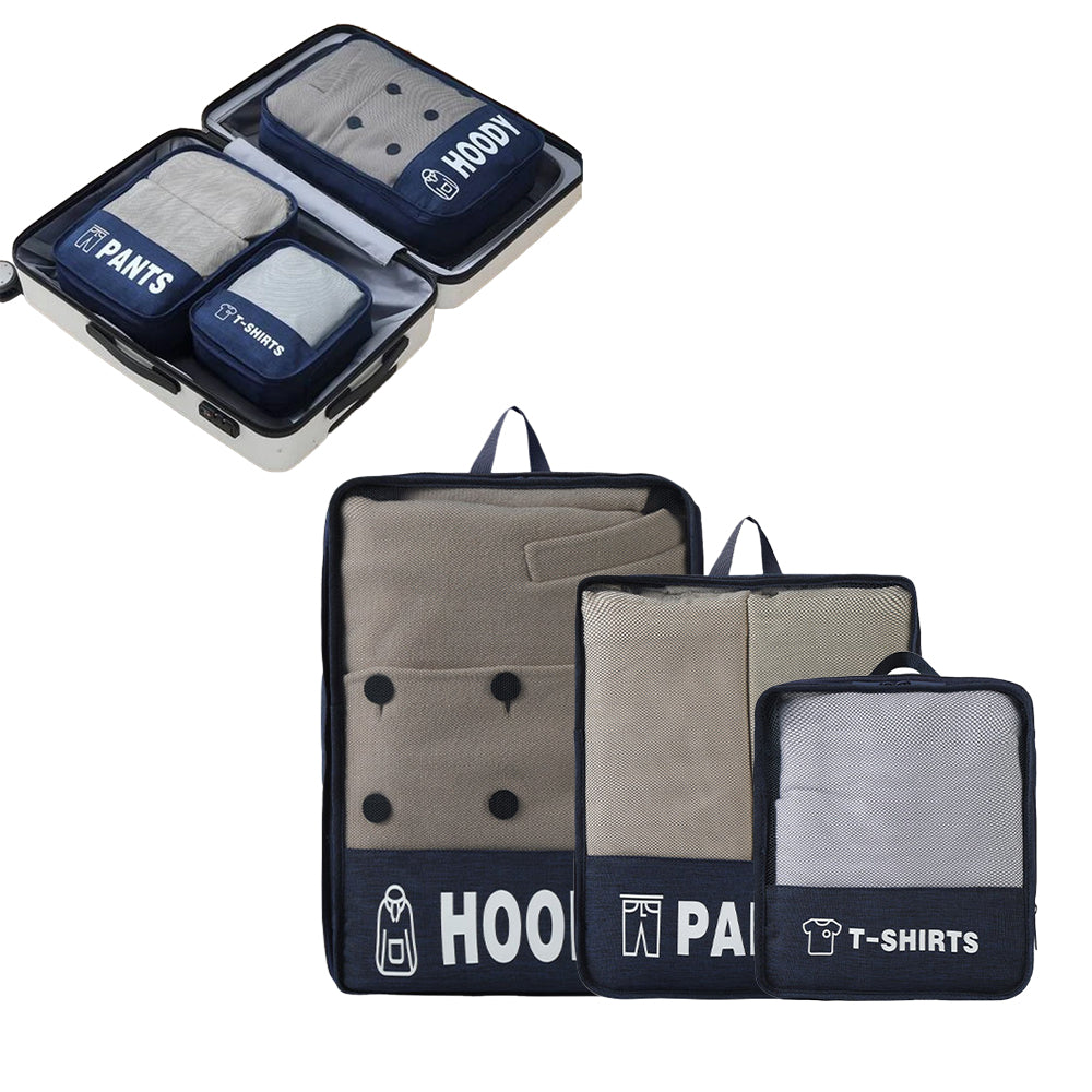3Pcs Set Expandable Compression Packing Cubes Travel Organizer -Blue