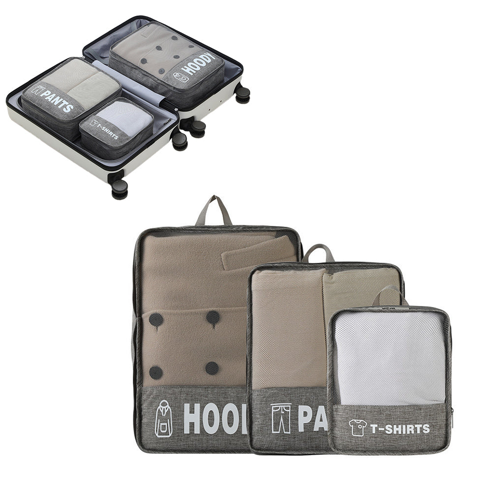 3Pcs Set Expandable Compression Packing Cubes Travel Organizer -Grey