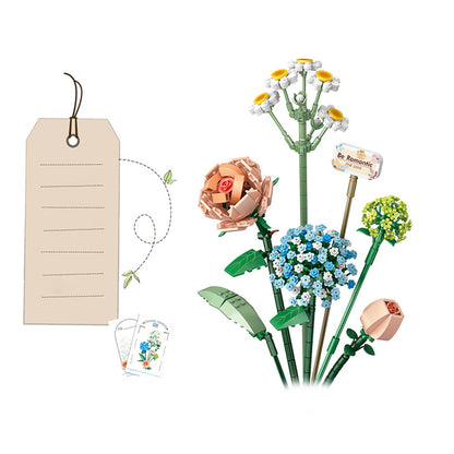 Flower Bouquet Building Blocks Kit DIY Unique Decoration Artificial Flowers for Home -Blue flower