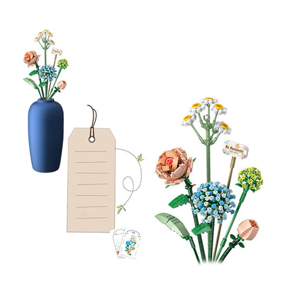 Flower Bouquet Building Blocks Kit DIY Unique Decoration Artificial Flowers for Home -Blue flower