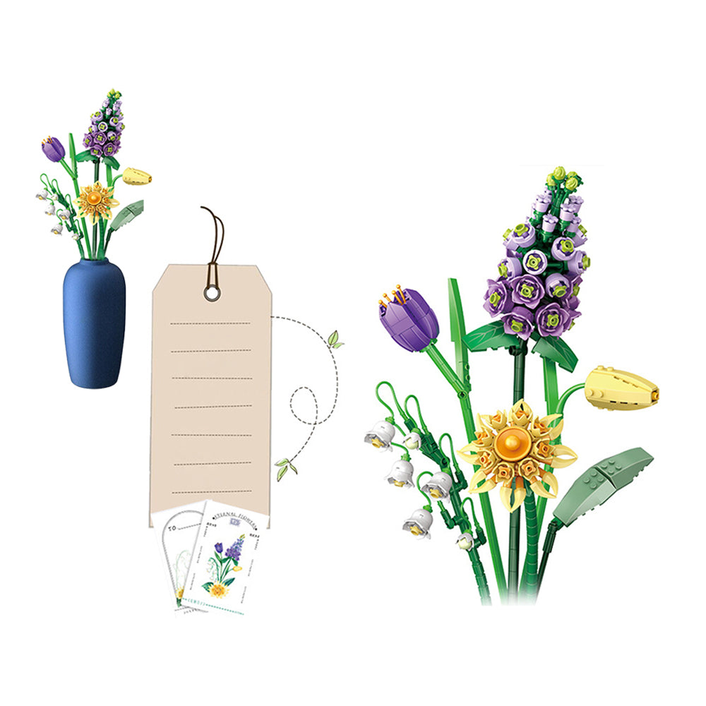 Flower Bouquet Building Blocks Kit DIY Unique Decoration Artificial Flowers for Home -Purple Campanula