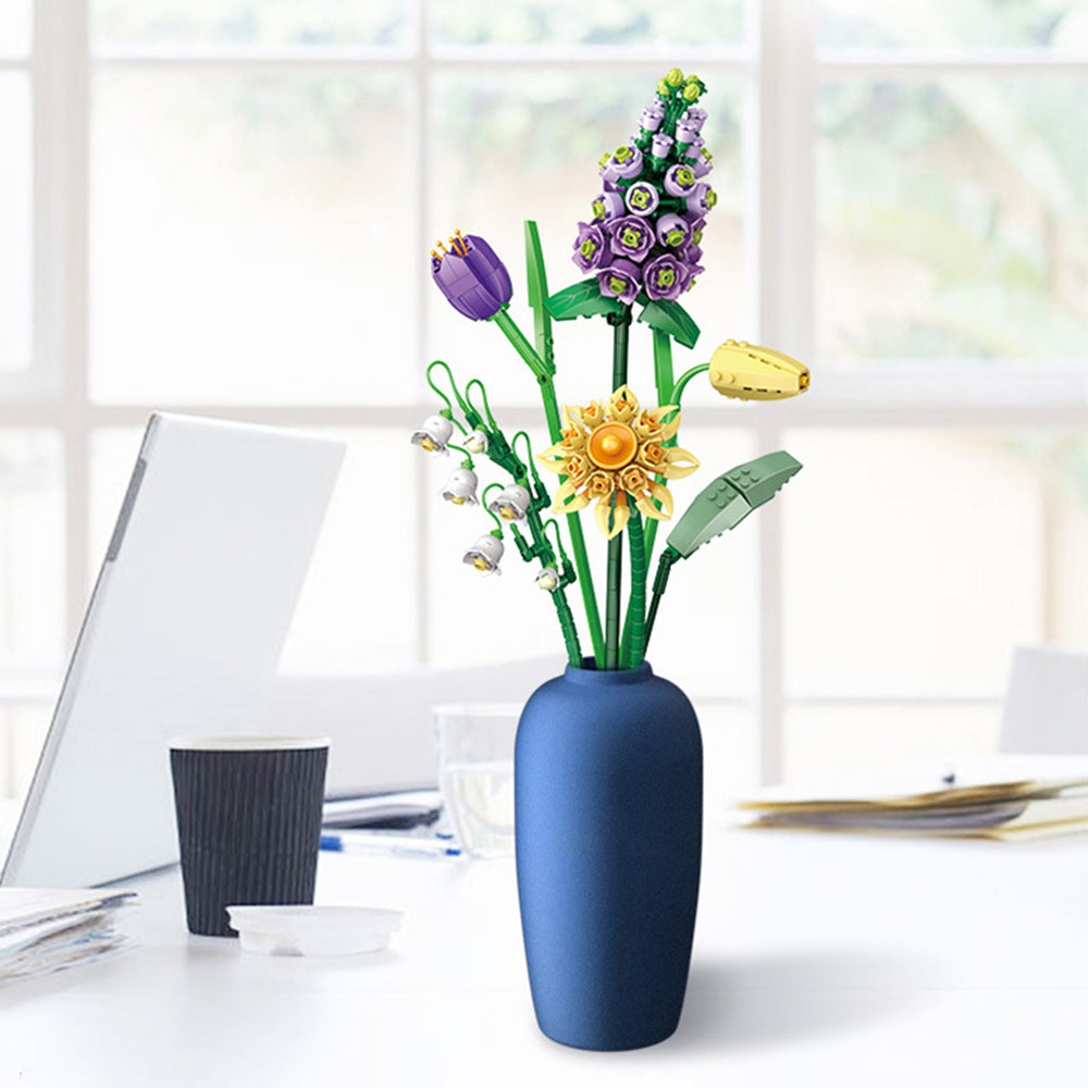 Flower Bouquet Building Blocks Kit DIY Unique Decoration Artificial Flowers for Home -Purple Campanula