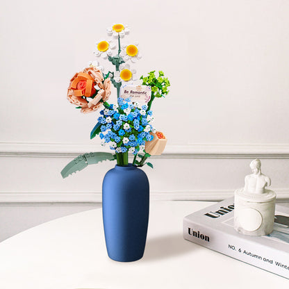 Flower Bouquet Building Blocks Kit DIY Unique Decoration Artificial Flowers for Home -Blue flower
