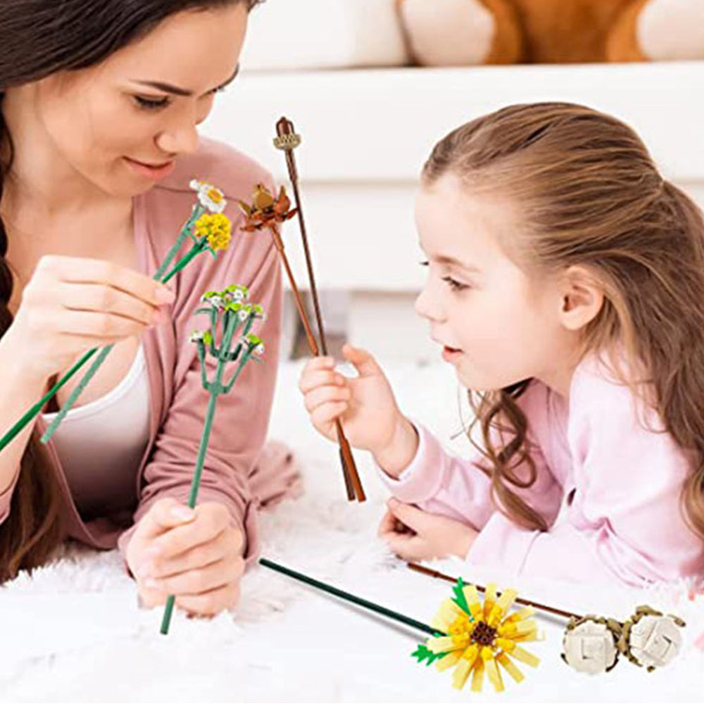 Flower Bouquet Building Blocks Kit DIY Unique Decoration Artificial Flowers for Home -Sunflower