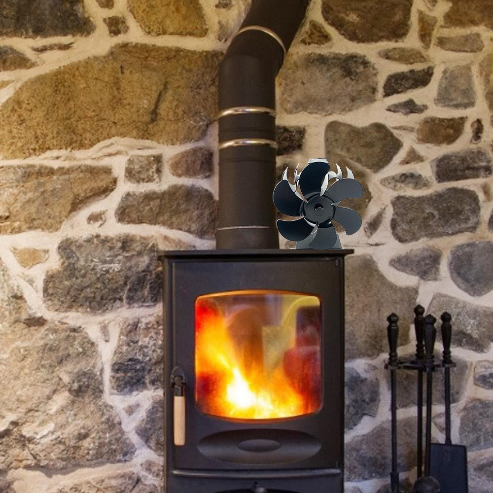6 Blade Fireplace Fan Heat Self-Powered Wood Stove Top Burner Silent Eco Heater