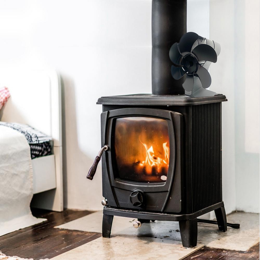 6 Blade Fireplace Fan Heat Self-Powered Wood Stove Top Burner Silent Eco Heater