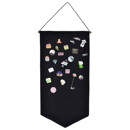 53x26.7cm Wall Hanging Badge Brooch Jewelry Storage Case Canvas Display Banner Stand Pin Collection Organizer Holder Black