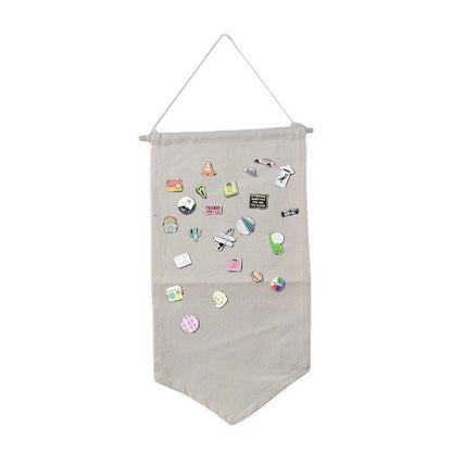 42x22cm Wall Hanging Badge Brooch Jewelry Storage Case Canvas Display Banner Stand Pin Collection Organizer Holder White