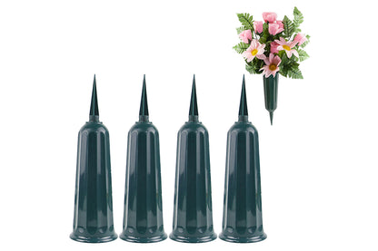8Pcs Grave Ground Stake Vase Cemetery Memorial Vase with Spikes Resin Cones Flowers Holder-Green