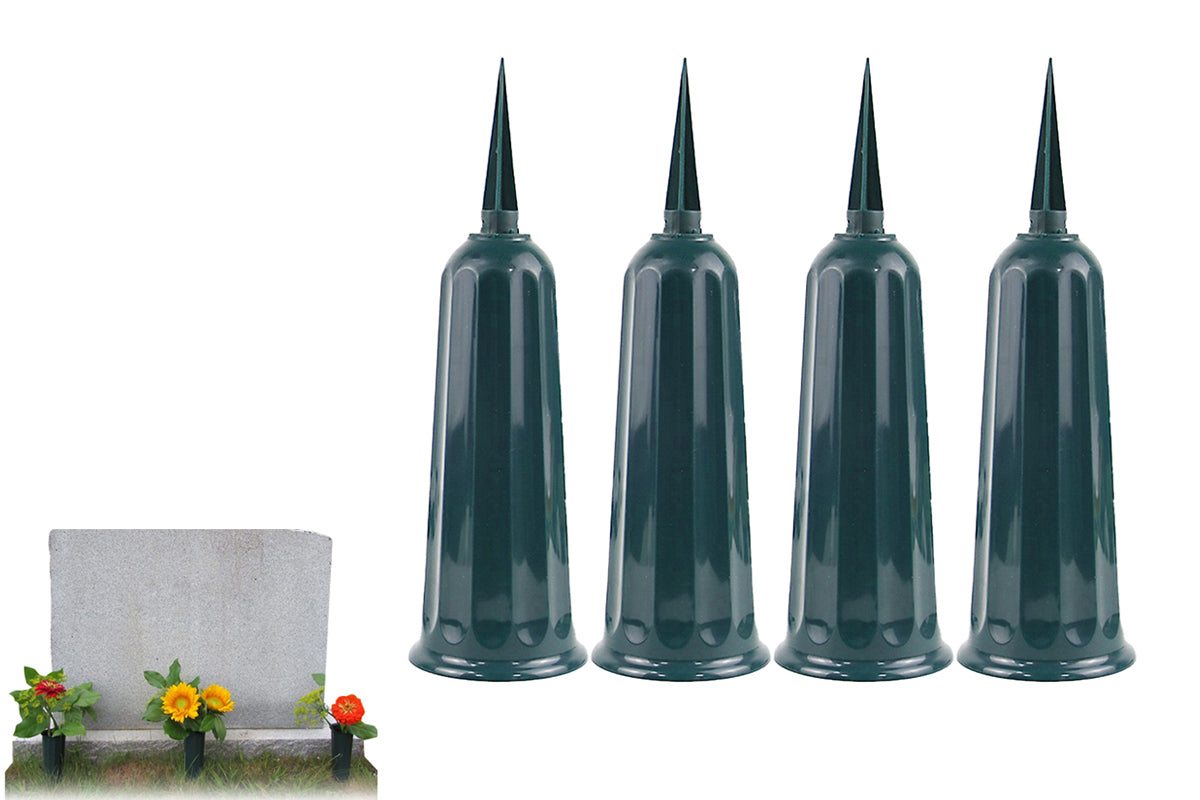 4Pcs Grave Ground Stake Vase Cemetery Memorial Vase with Spikes Resin Cones Flowers Holder-Green