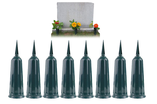 8Pcs Grave Ground Stake Vase Cemetery Memorial Vase with Spikes Resin Cones Flowers Holder-Green