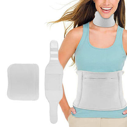 Castor Oil Packs Wrap 4PCS Reusable Oil Packs with Adjustable Elastic Strap for Waist and Neck -Khaki and White