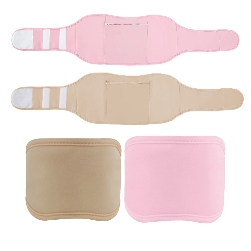Castor Oil Packs Wrap 4PCS Reusable Oil Packs with Adjustable Elastic Strap for Waist and Neck -Khaki and Pink
