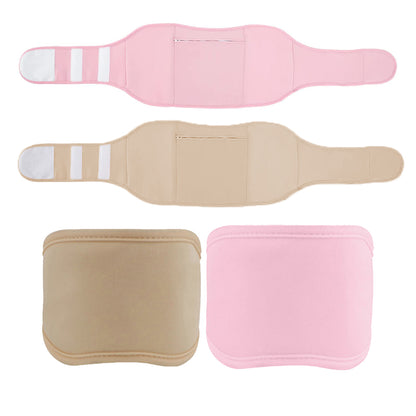 Castor Oil Packs Wrap 4PCS Reusable Oil Packs with Adjustable Elastic Strap for Waist and Neck -Khaki and Pink