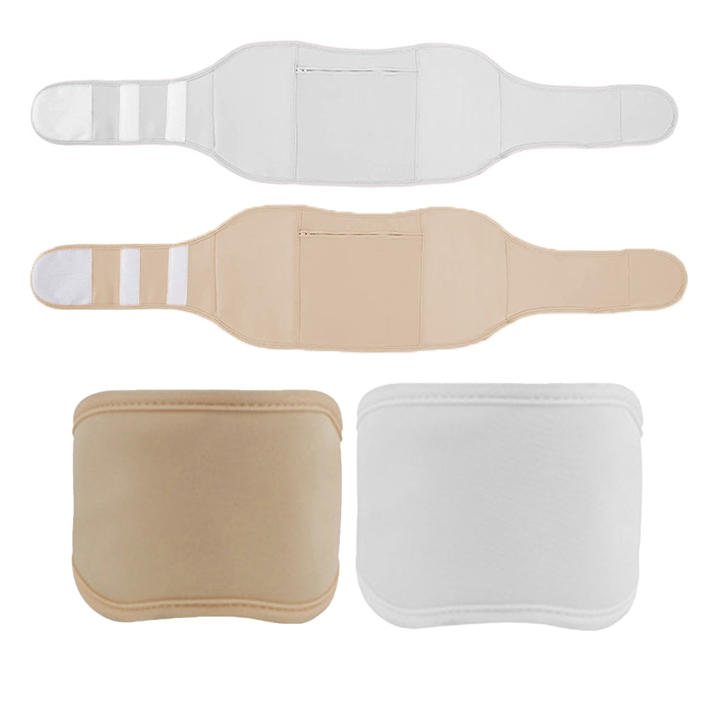 Castor Oil Packs Wrap 4PCS Reusable Oil Packs with Adjustable Elastic Strap for Waist and Neck -Khaki and White