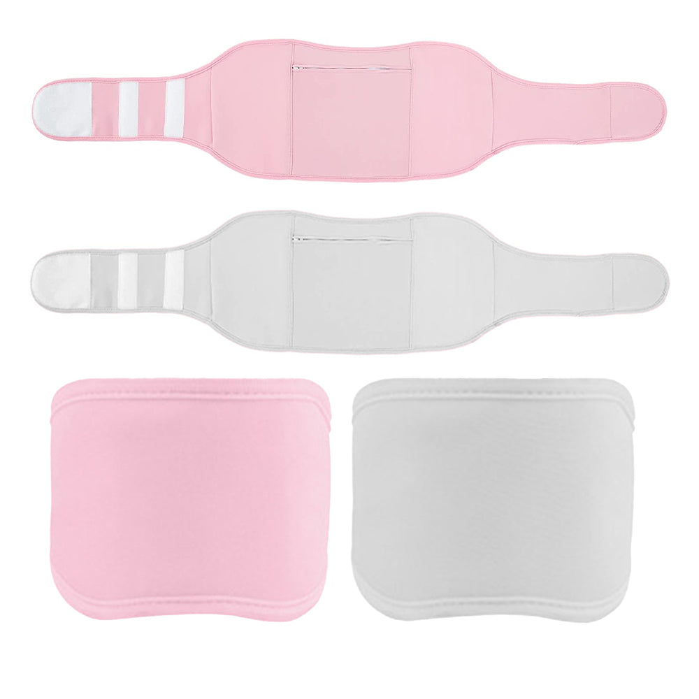 Castor Oil Packs Wrap 4PCS Reusable Oil Packs with Adjustable Elastic Strap for Waist and Neck -Pink and White