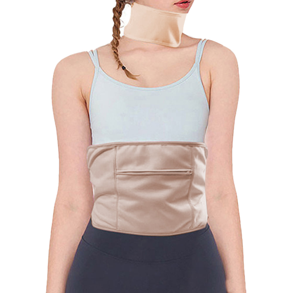 Castor Oil Packs Wrap 4PCS Reusable Oil Packs with Adjustable Elastic Strap for Waist and Neck -Khaki and Pink