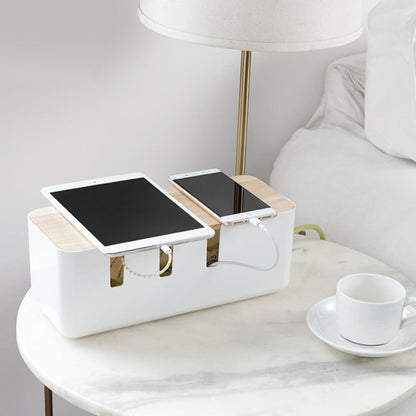 Cable Management Box Socket Safety Storage Organizer with Wood Lid