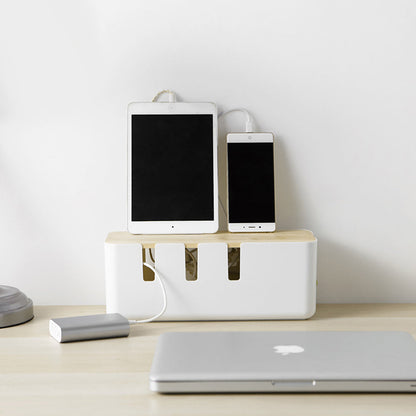 Cable Management Box Socket Safety Storage Organizer with Wood Lid