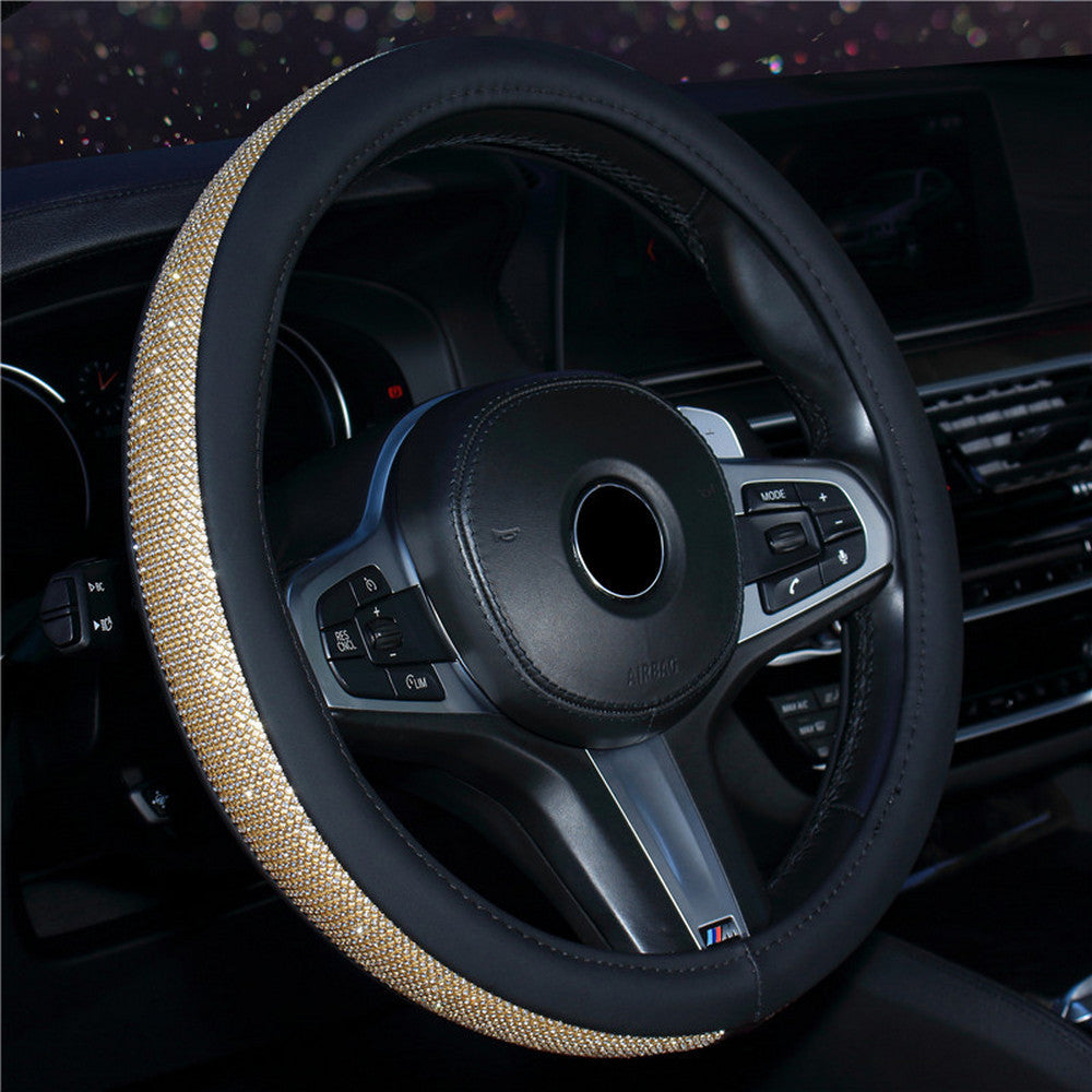 Universal 38cm PU Leather Auto Car Steering Wheel Cover Imitation Diamond