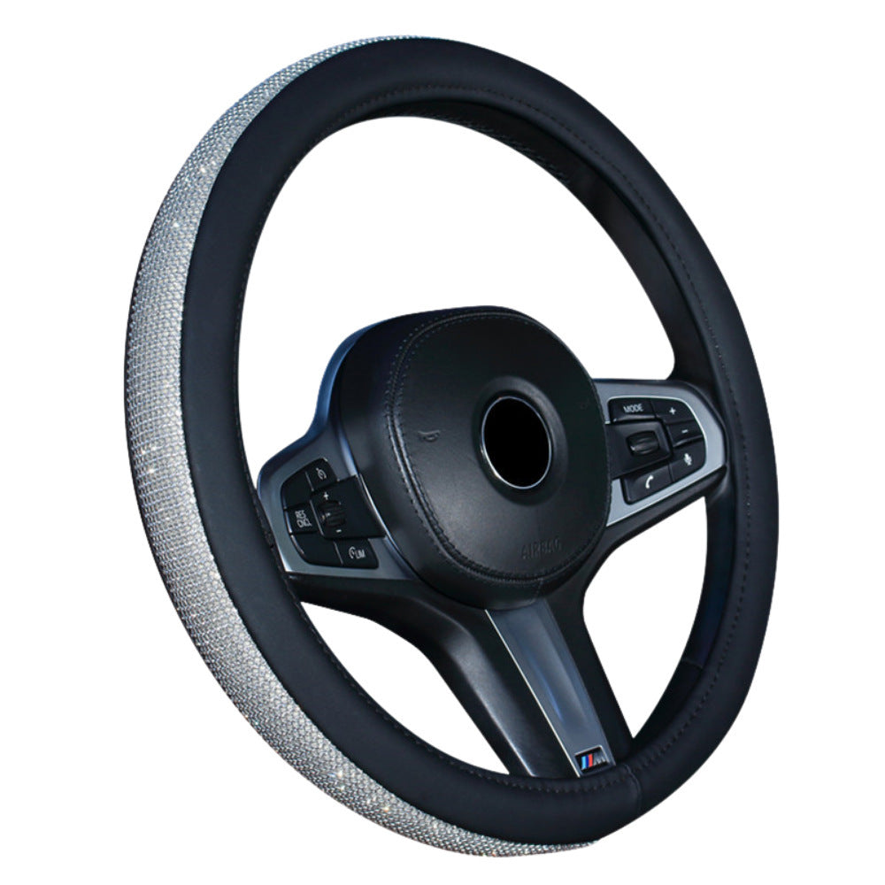 Universal 38cm PU Leather Auto Car Steering Wheel Cover Imitation Diamond
