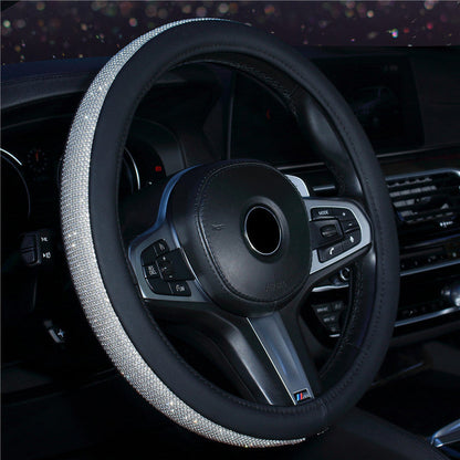 Universal 38cm PU Leather Auto Car Steering Wheel Cover Imitation Diamond