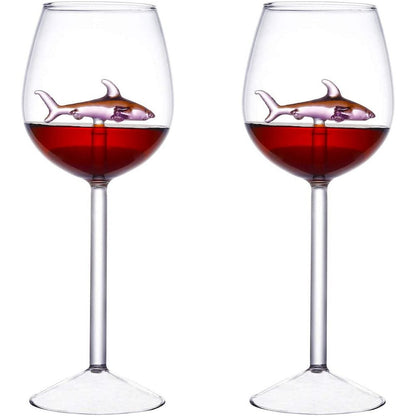 2pcs Wine Glasses with Pink Shark Inside Goblet Whiskey Cup