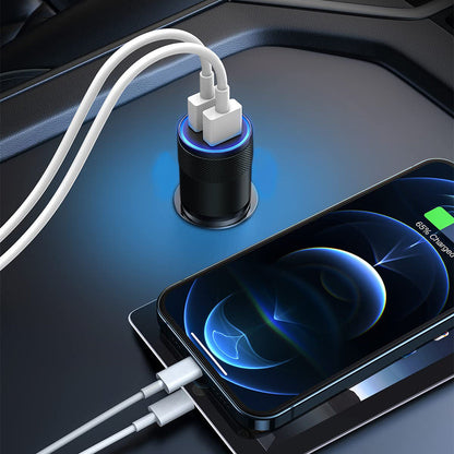 40W Type-C Car Charger Fast Charge Dual Port USB Car Charger Lighter Adapter Black