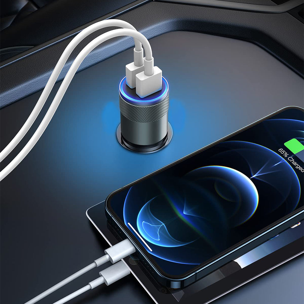40W Type-C Car Charger Fast Charge Dual Port USB Car Charger Lighter Adapter Gray