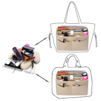 Felt Purse Organiser with Handbag Insert Liner Tote for Makeup Cloth Toys -Beige