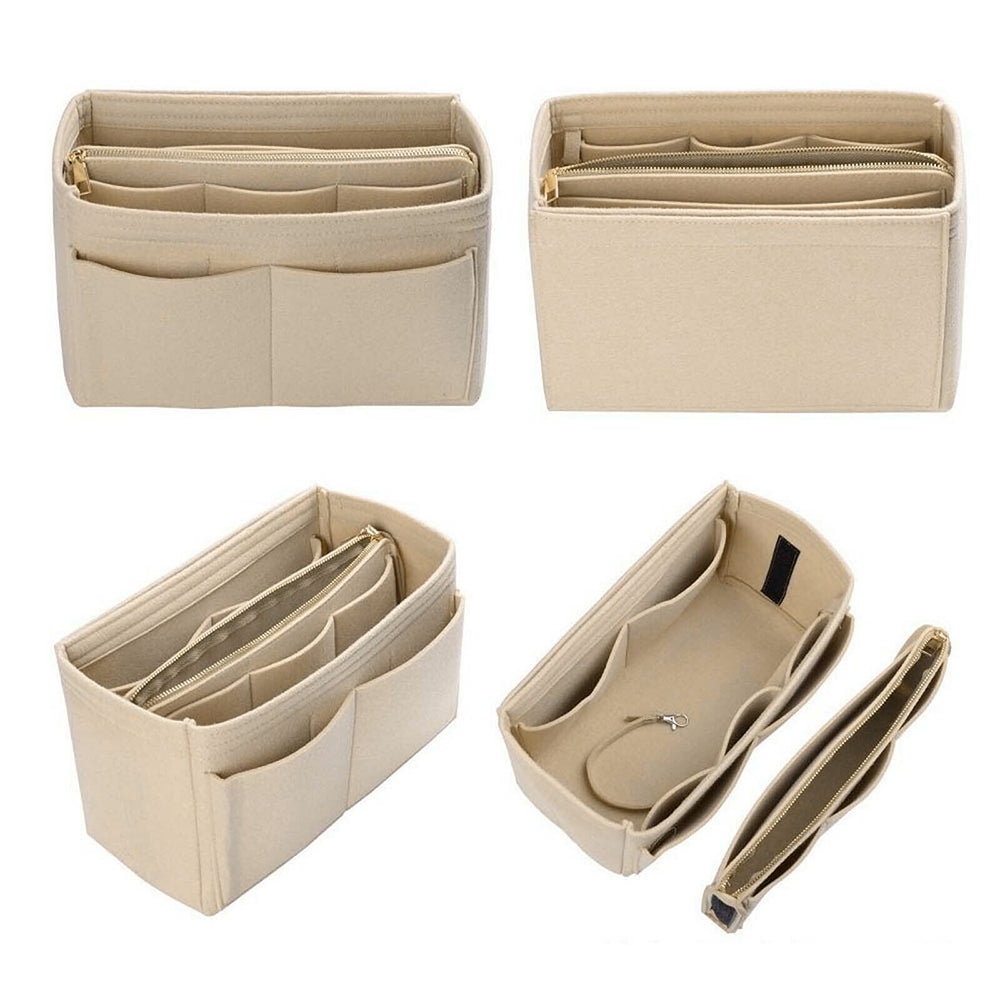 Felt Purse Organiser with Handbag Insert Liner Tote for Makeup Cloth Toys -Beige