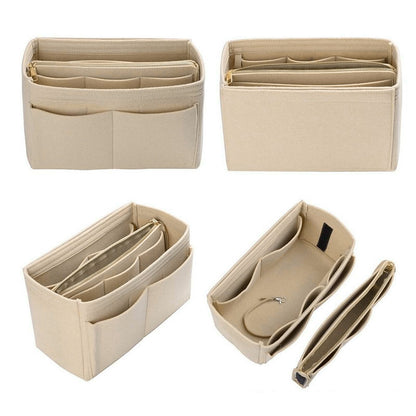 Felt Purse Organiser with Handbag Insert Liner Tote for Makeup Cloth Toys -Beige