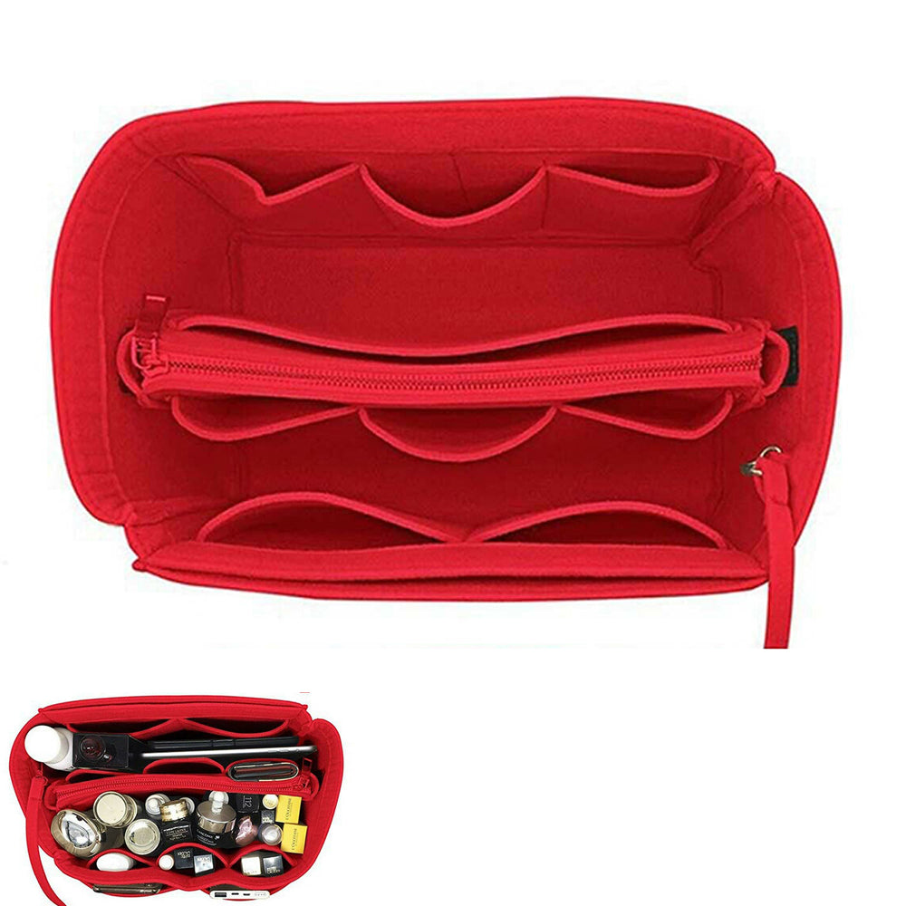 Felt Purse Organiser with Handbag Insert Liner Tote for Makeup Cloth Toys -Red